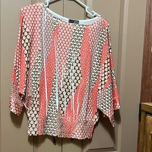 Cato Coral and Black Geometric Blouse